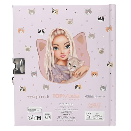 TOPModel Journal Intime avec Cadenas Cœur - Violet, Chat, 192 Pages Lignées