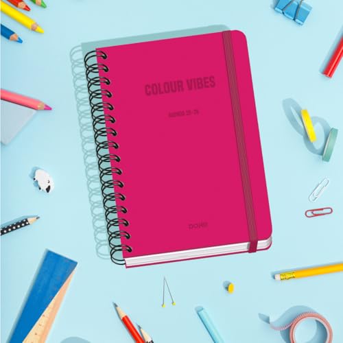 Agenda Scolaire 2025-2026 Dohe COLOUR VIBES Rose - Semainier A5 Bilingue (Espagnol/Anglais) avec Autocollants