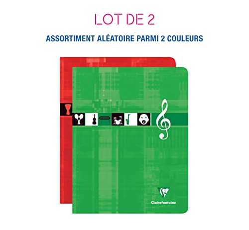 Clairefontaine Lot de 2 Cahiers de Musique et Chants 17x22 cm - 56 Pages Grands Carreaux et Portées - Papier Blanc 90g - Couverture Carte Pelliculée