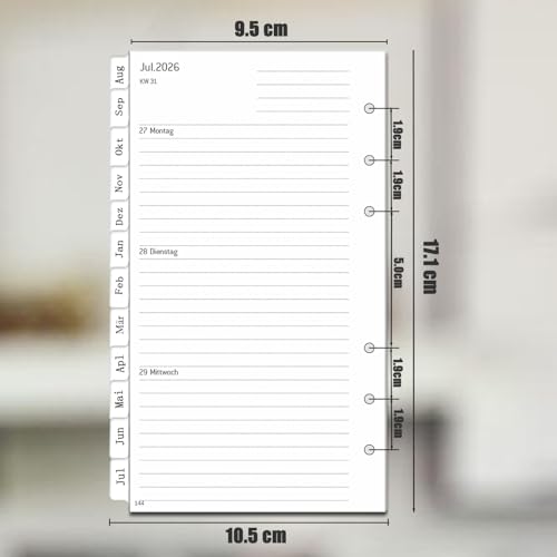 Planificateur Hebdomadaire A6 Personnalisé 2025-2026 : 1 Semaine sur 2 Pages, Notes, Contacts, Papier 100g/m², 95x171mm
