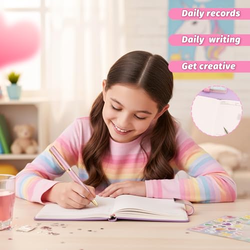 Journal Intime Fille avec Cadenas et Stylo - Design Arc-en-ciel - Cadeau Idéal 8-14 ans