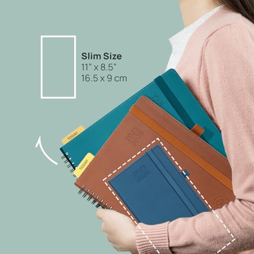 POPRUN Agenda de Poche 2025-2026 : Semainier 16,5 x 9 cm, 17 Mois, Couverture Rigide PU Cuir, Papier 80g/m², Idéal Étudiant, Menthe Verte