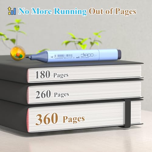 Smarpau Carnet de Notes A5 à Carreaux - Couverture Rigide en Cuir PU, 360 Pages, 100 g/m², Idéal pour Travail, Études et Voyages