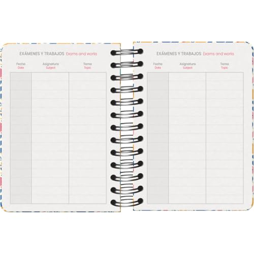 Agenda Scolaire 2025-2026 A6 "C'est La Vie" - Page Par Jour, Bilingue Espagnol/Anglais, Spirale, Élastique, Couverture Rigide, Autocollants