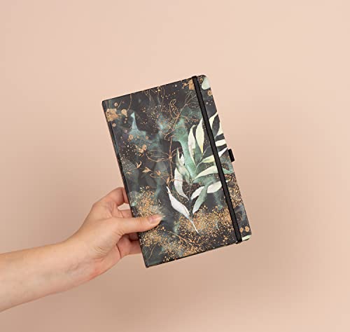Carnet de notes ligné avec élastique et couverture rigide - Motif eucalyptus - Format A5