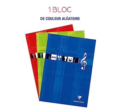 Clairefontaine Bloc Musique A4 Encollé 100 Pages 90g Blanc Vélin Velouté - Couverture Carte Pelliculée Aléatoire