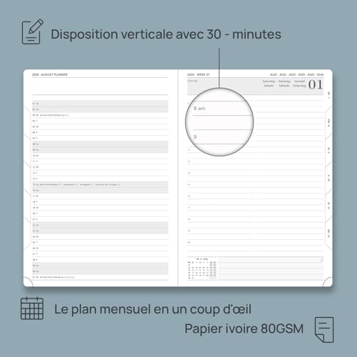 Agenda Journalier A4 POPRUN 2026 - Grand Format, Couverture Rigide, 1 Page par Jour, Vert Pacifique