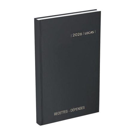 Agenda LECAS Civil Carré Recettes-Dépenses 2026, Journalier, 14x22 cm, Couverture Rigide Noire