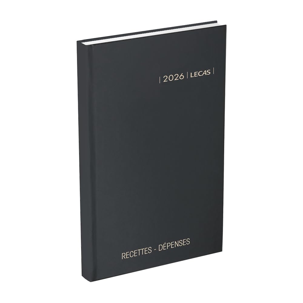 Agenda LECAS Civil Carré Recettes-Dépenses 2026, Journalier, 14x22 cm, Couverture Rigide Noire
