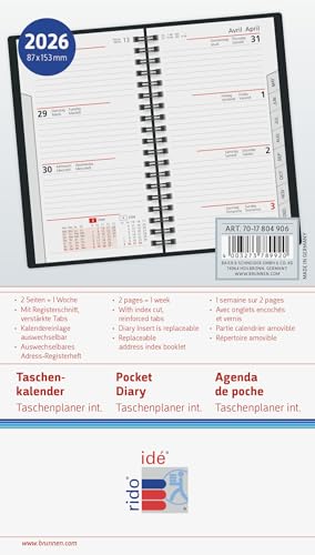 Agenda de Poche 2026 - Format A6 - Cuir Synthétique Noir - rido/idé