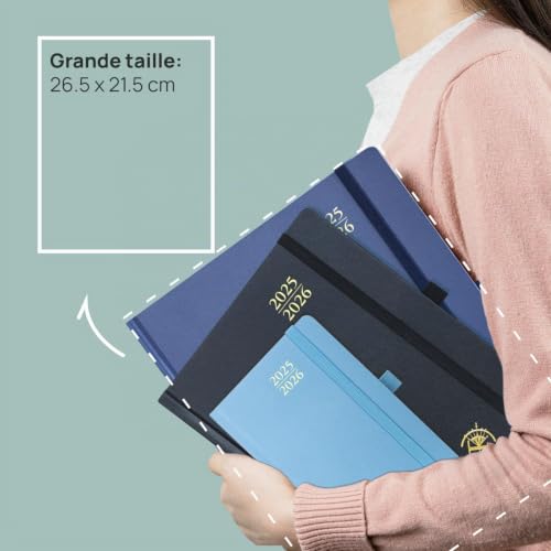 POPRUN Agenda 2025-2026 Semainier Vertical 26.5 x 21.5 cm, 17 Mois, Couverture Rigide, Vert Minuit