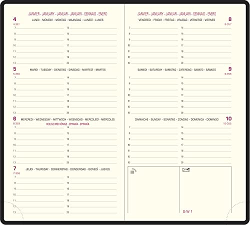Agenda Semainier de Poche Exacompta Eurotime 16 Amélie 2026 - Format 8,5 x 16 cm - Finition Synthétique Effet Cuir Lisse