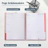 Agenda Semainier 2026 A5 Spirale - Planificateur Annuel avec Boucle Stylo et Autocollants - Bleu Clair