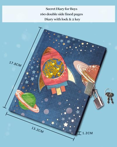 Journal Intime Garçon avec Cadenas et Paillettes Secouables - Carnet Secret Design Vaisseau Spatial