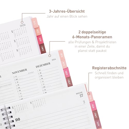 Rileys Agenda 2026-2027 : Planificateur Journalier, Hebdomadaire et Mensuel - Format 20x15 cm, Bleu Typographique - Organisation Optimale pour l'Année Scolaire et Professionnelle