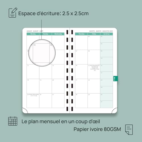 Agenda de Poche POPRUN 2025-2026 Semainier 16,5 x 9 cm - 17 Mois Bleu Vert