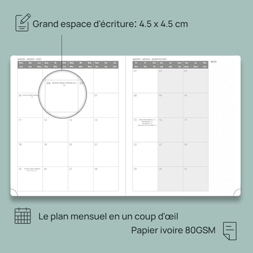 POPRUN Agenda 2025-2026 Semainier Vertical 26.5 x 21.5 cm, 17 Mois, Couverture Rigide, Vert Minuit