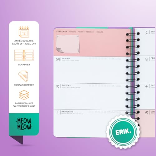 Agenda Scolaire Semainier 2025-2026 Chats A5 - Organisation et Motivation pour Ados