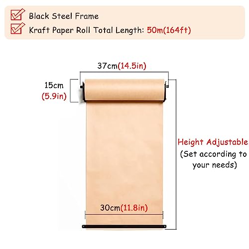 Porte-Rouleau Kraft Mural avec Distributeur et Coupe-Papier - Cadre Acier Noir (37-127 cm)