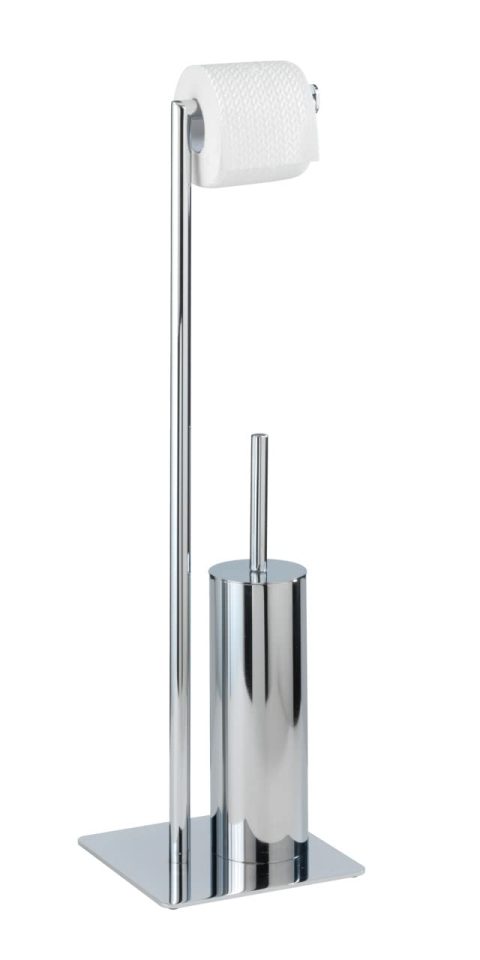 Serviteur WC 2 en 1 Recco WENKO : Brosse WC Fermée et Porte-Rouleau Papier Toilette en Acier Inoxydable Chromé Brillant