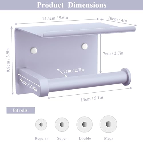 Tindbea Porte-Papier Toilette Mural avec Étagère - Acier Inoxydable SUS 304, Violet Lavande