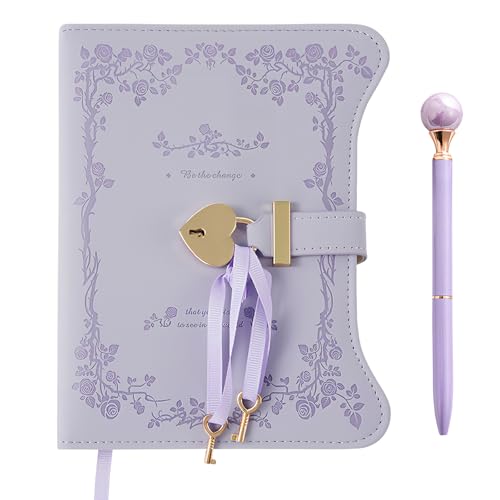 Journal Intime Filles B6 - Carnet Secret en Cuir PU avec Clé, Stylo et Cadenas Cœur - Agenda de Voyage 180/360 Feuilles pour Enfant et Adulte - Violet