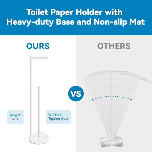 YUET Support Papier Toilette sur Pied Acier Inoxydable 304 Blanc - Distributeur Autonome 5 Rouleaux Base Lestée