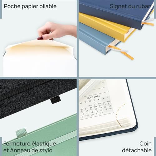 Agenda Journalier A4 POPRUN 2026 - Grand Format, Couverture Rigide, 1 Page par Jour, Vert Pacifique
