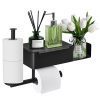 Porte-papier toilette mural avec étagère et boîte à lingettes - Acier inoxydable noir