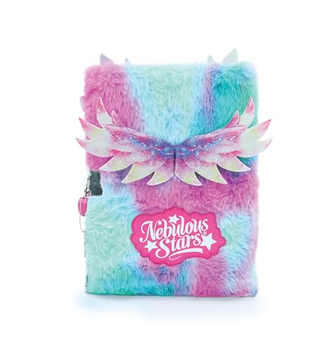 Nebulous Stars 12511 - Journal Intime Peluche Aura Bleu/Rose avec Cadenas Cœur, Design Licorne Adorable
