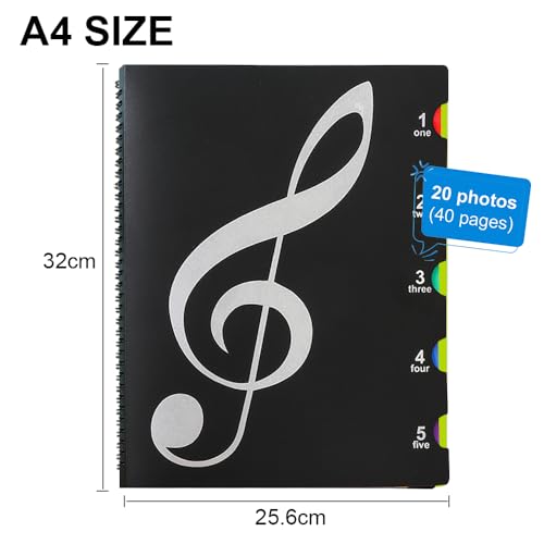 Classeur Noir A4 40 Poches pour Partitions Musicales - Idéal Concert et Chorale