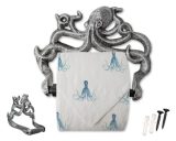 Porte-Rouleau Papier Toilette Fonte Pieuvre – Style Nautique Vintage – Argent et Noir