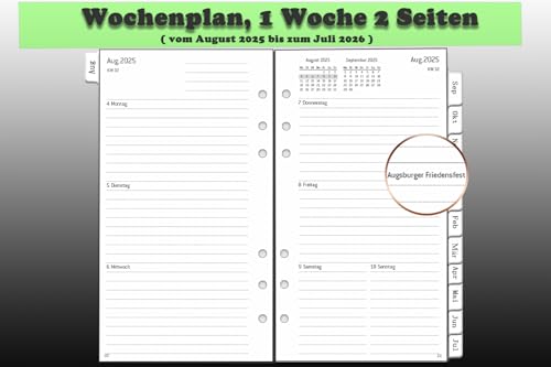 Planificateur Hebdomadaire A6 Personnalisé 2025-2026 : 1 Semaine sur 2 Pages, Notes, Contacts, Papier 100g/m², 95x171mm