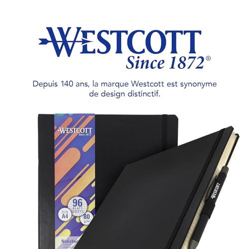 Westcott Carnet de Notes DIN A4 Quadrillé – 192 Pages, Couverture Rigide, Poche Intérieure, Marque-Page et Porte-Stylo
