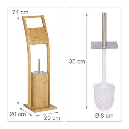 Relaxdays Ensemble WC Bambou et Acier Inoxydable : Brosse WC et Porte-Papier Autonome
