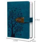 Carnet en cuir PU bleu paon A5 avec serrure à combinaison, 244 pages, idéal pour écrire ou offrir