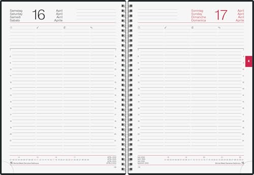 Agenda rido/idé Conform 2025 : 1 Jour par Page, Format A4, 384 Pages, Couverture Plastique Noire