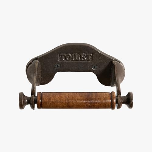 Porte-Rouleau Papier Toilette Mural Style Industriel en Fonte avec Boucle en Bois - Accessoire de Salle de Bain Vintage