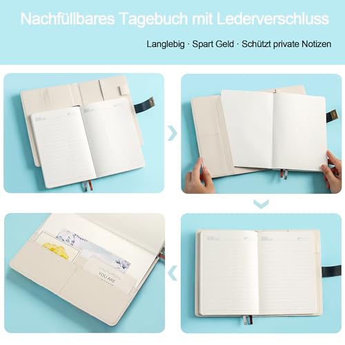 Journal Intime Cœur Verrouillable avec Arbre et Serrure – 244 Pages A5, Similicuir Bleu-Vert