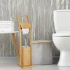 Relaxdays Ensemble WC Bambou et Acier Inoxydable : Brosse WC et Porte-Papier Autonome