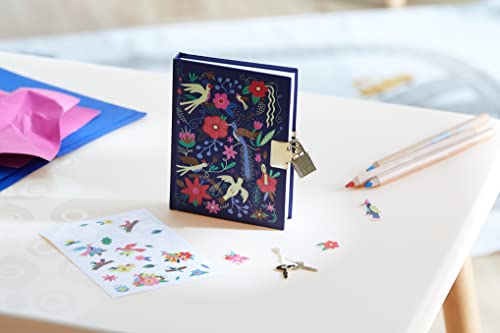 MY MANDARINE CO205C - Journal Intime 240 Pages Lignées 11x14 cm avec Cadenas - Motif Oiseaux et Fleurs