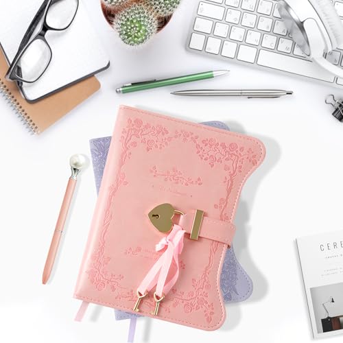 Journal Intime Filles B6 - Carnet Secret en Cuir PU avec Clé, Stylo et Cadenas Cœur - Agenda de Voyage 180/360 Feuilles pour Enfant et Adulte - Violet