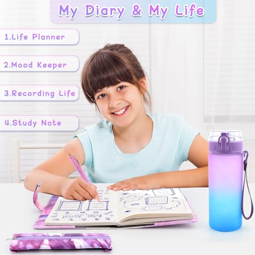 Journal Intime à Code avec Bouteille d'Eau - Cadeau Idéal pour Filles de 7 à 14 Ans