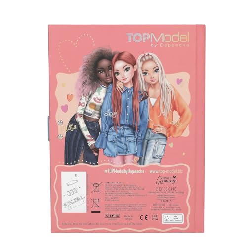 TOPModel Journal Intime avec Code Numérique et Son - Carnet Rose et Bleu avec Motif Modèle, 80 Pages Lignées et Illustrées