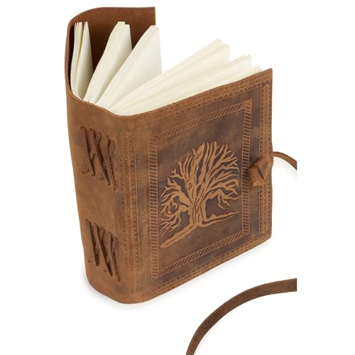 Carnet en Cuir Arbre de Vie – Journal Blanc Artisanal 18x13 cm, Idéal Voyage et Notes Personnelles