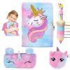 VFANDV Journal Intime Fille avec Cadenas - Cahier Licorne Peluche et Stylo Multicolore - Agenda Secret Cadeau Noël 3-9 Ans (Violet)
