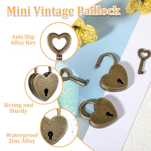JJUNW Lot de 2 Cadenas Cœur Vintage avec Clé - Idéal pour Boîtes à Bijoux et Agendas