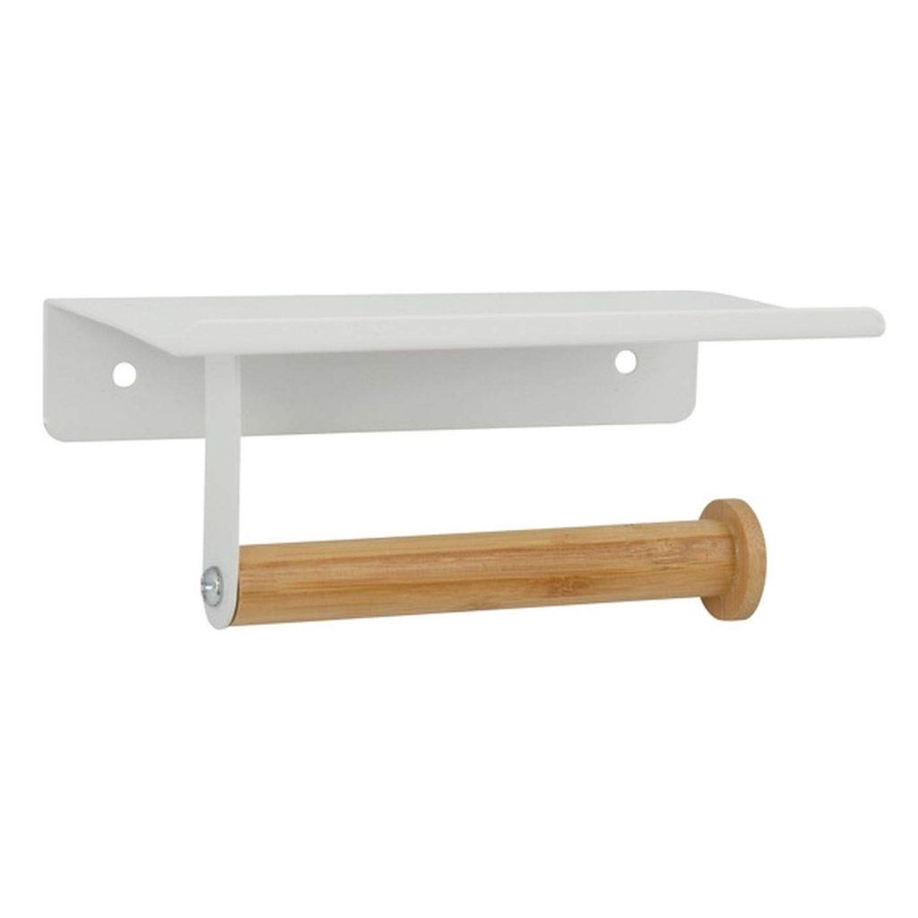 Spirella Tarek : Porte-Rouleau WC Mural Design Acier & Bambou - Blanc & Beige