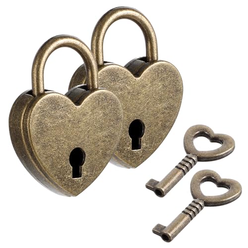 JJUNW Lot de 2 Cadenas Cœur Vintage avec Clé - Idéal pour Boîtes à Bijoux et Agendas