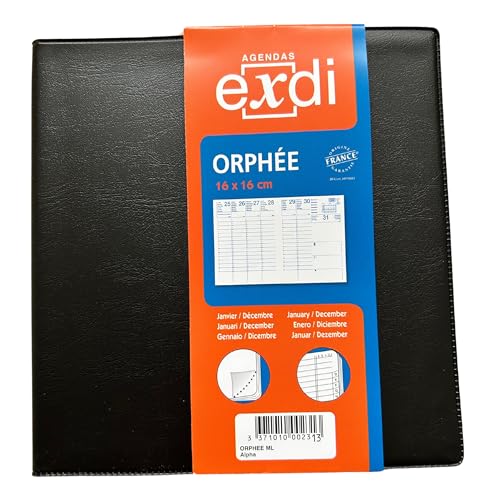 Agenda Semainier Civil 2025 Exdi Orphée - 16x16 cm Noir, Janvier à Décembre